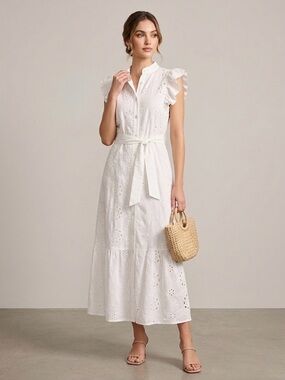 Cato - White Eyelet Tie-Waist Maxi Dress
